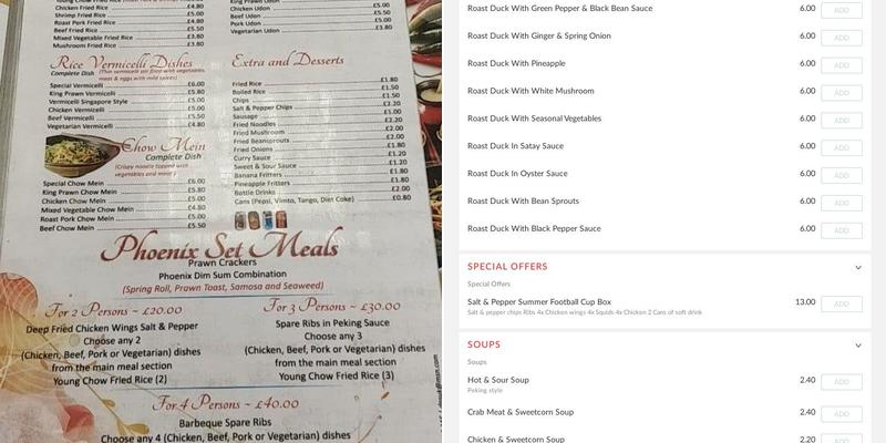 Phoenix Chinese Takeaway Menu
