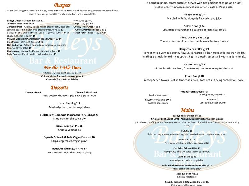 Baileys Menu