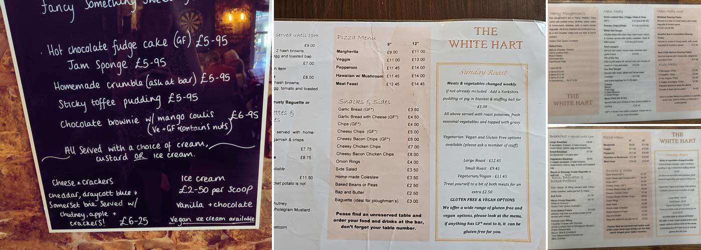 The White Hart Menu