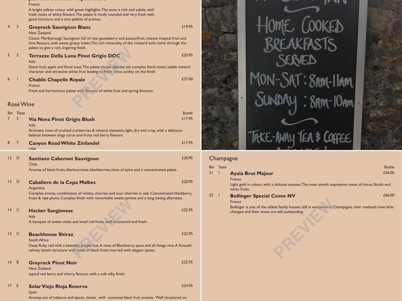 The Bell Inn Menu