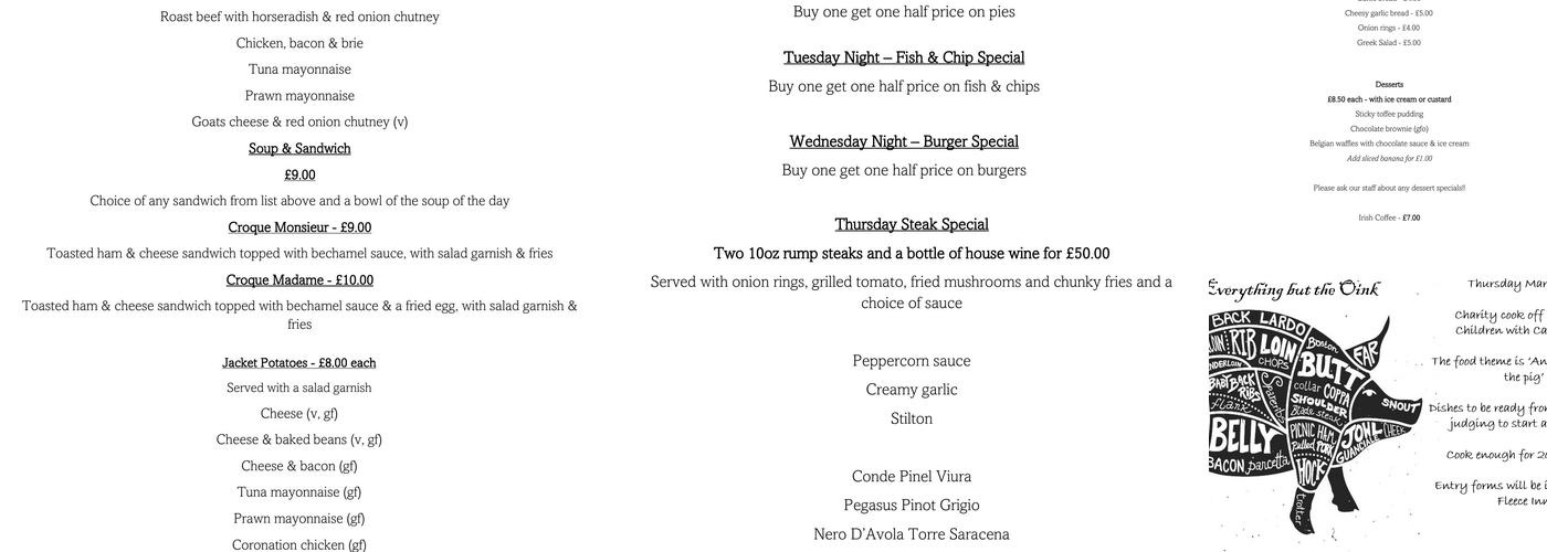 The Fleece Inn, Hillesley Menu