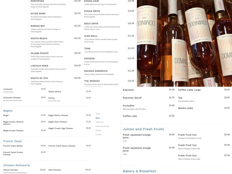 Miami beach deli market Menu