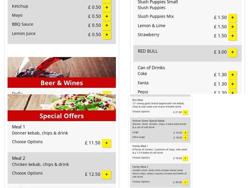 Holmer Green Kebabs Menu