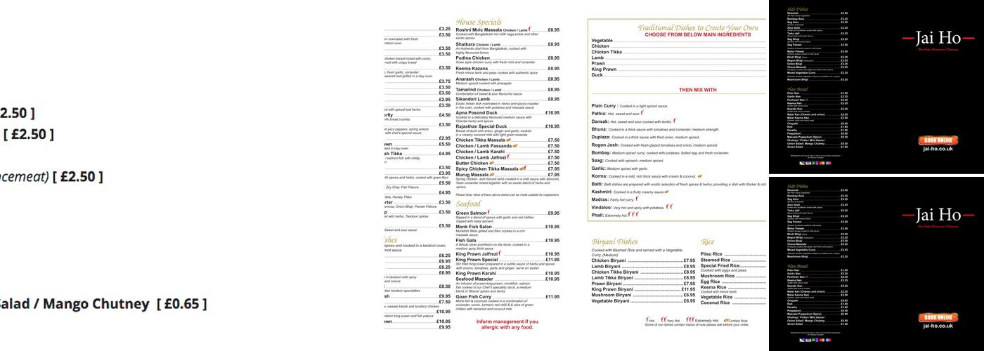 Jai Ho Menu