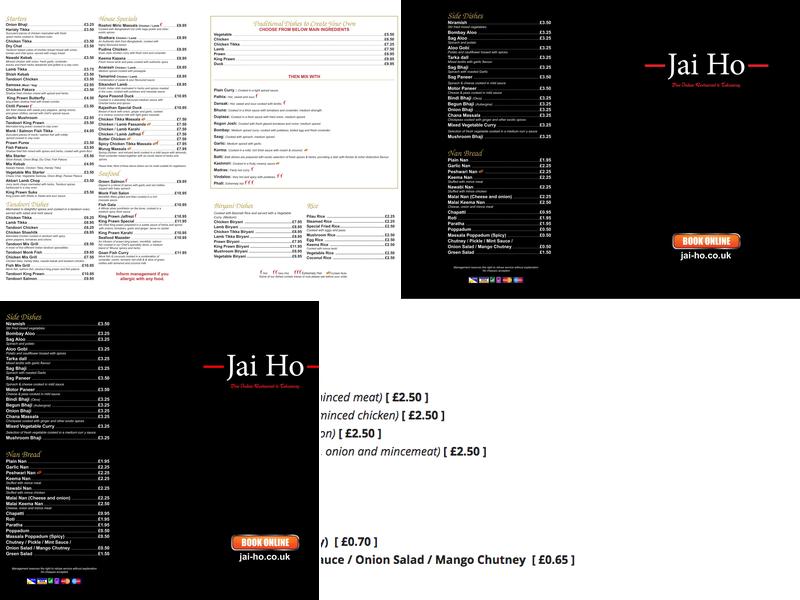 Jai Ho Menu