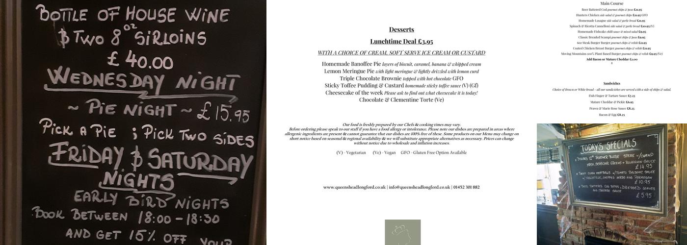 Queens Head Longford Menu
