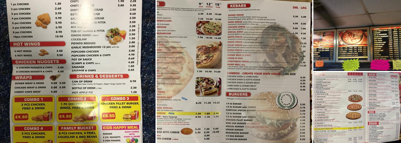 Fairford Kebab & Pizza Menu