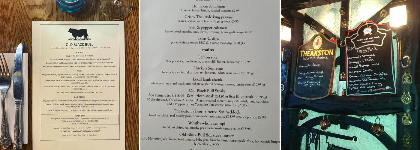 Old Black Bull Raskelf Menu