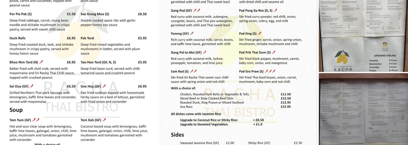 Racha Thai Bistro Menu