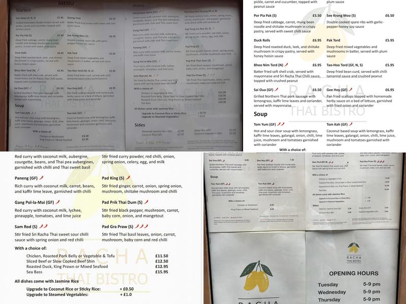 Racha Thai Bistro Menu