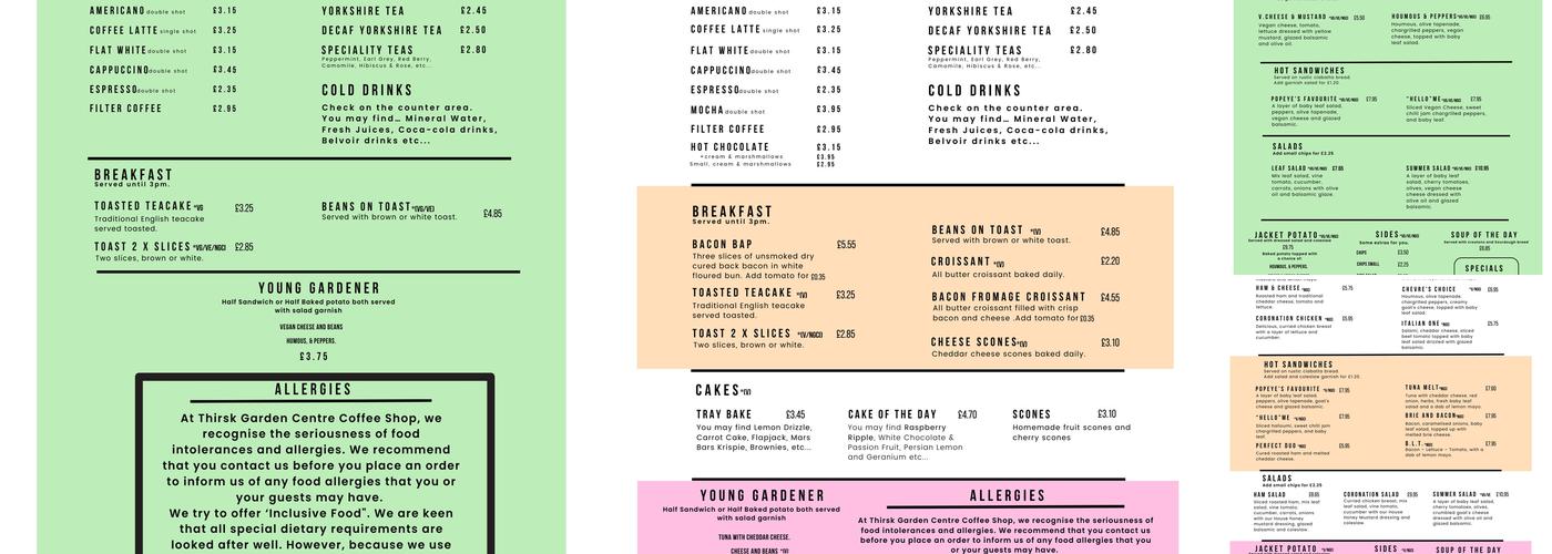 Thirsk Garden Centre and Coffee Shop Menu