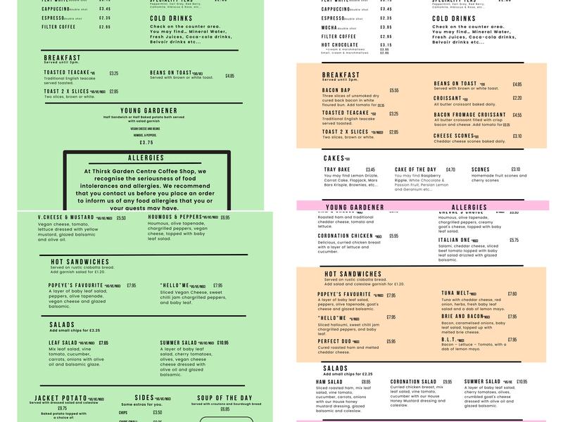 Thirsk Garden Centre and Coffee Shop Menu
