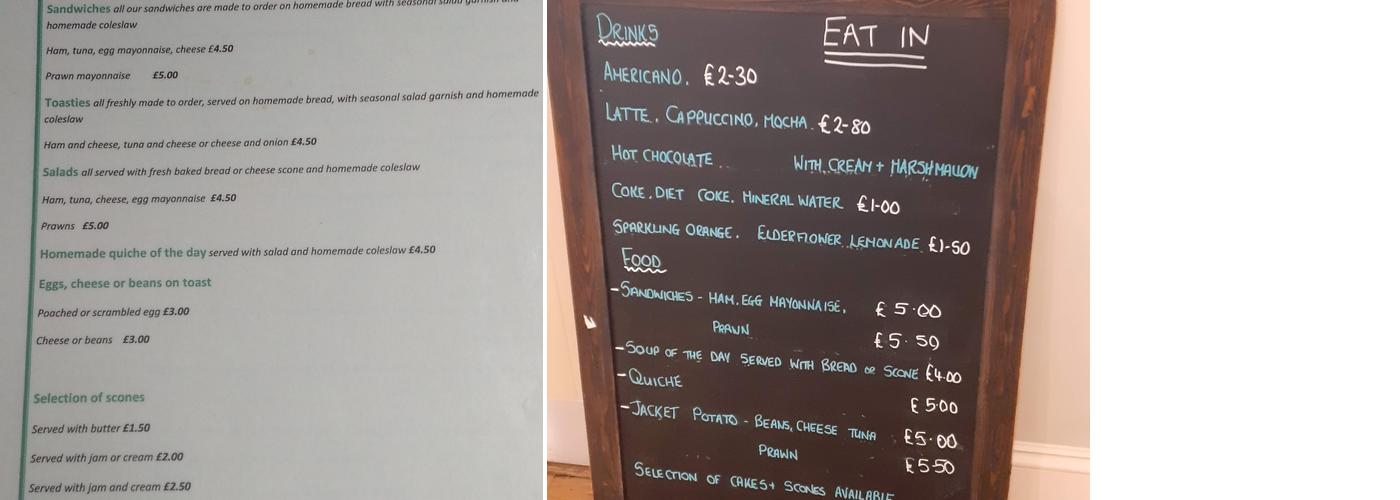 Kingfisher Cafe Gift & Bookshop Menu