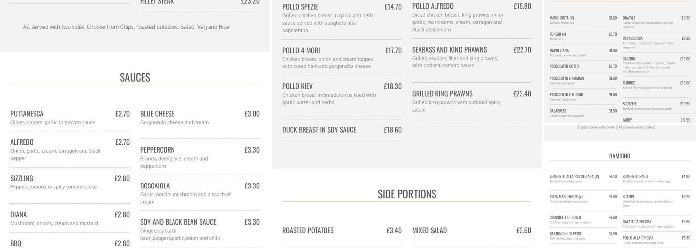 Florios Pizzeria Ristorante Menu