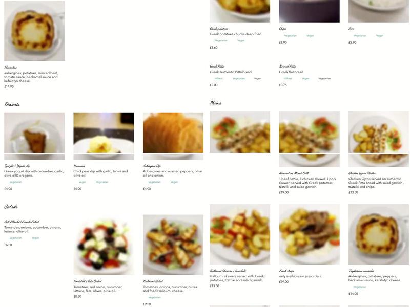 Alexandros Greek Restaurant Menu