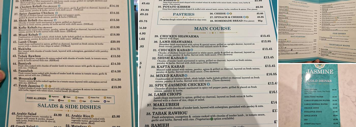 Jasmine Restaurant Menu