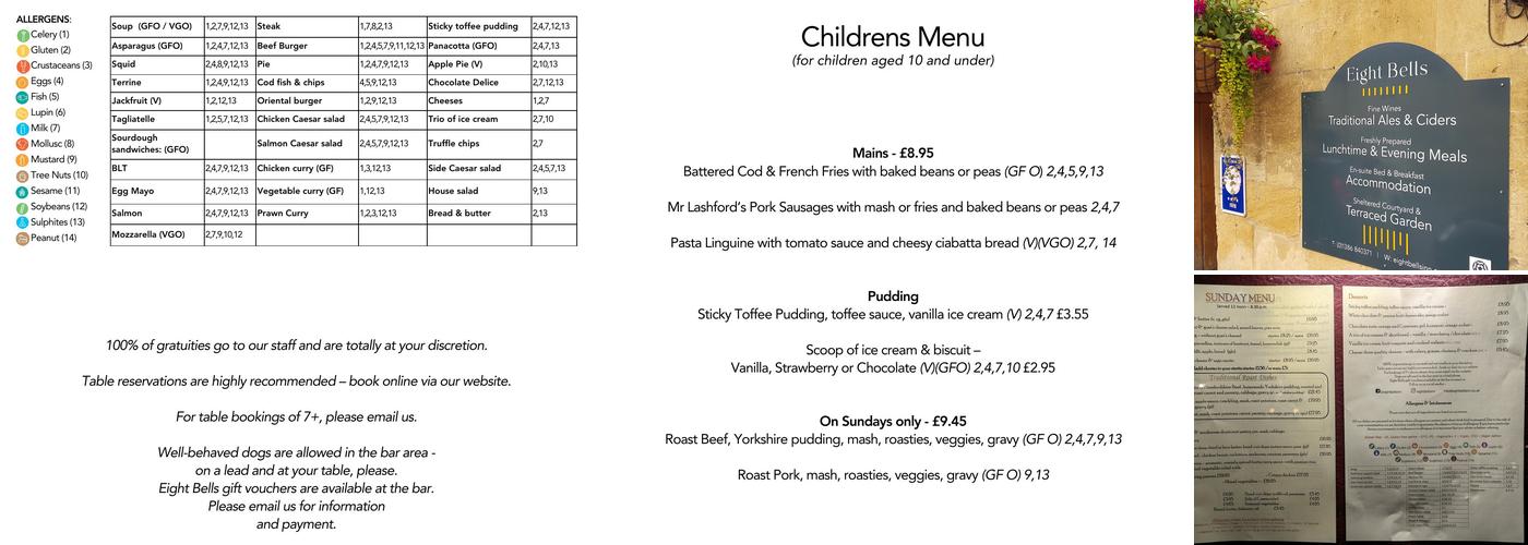 Eight Bells Inn Menu