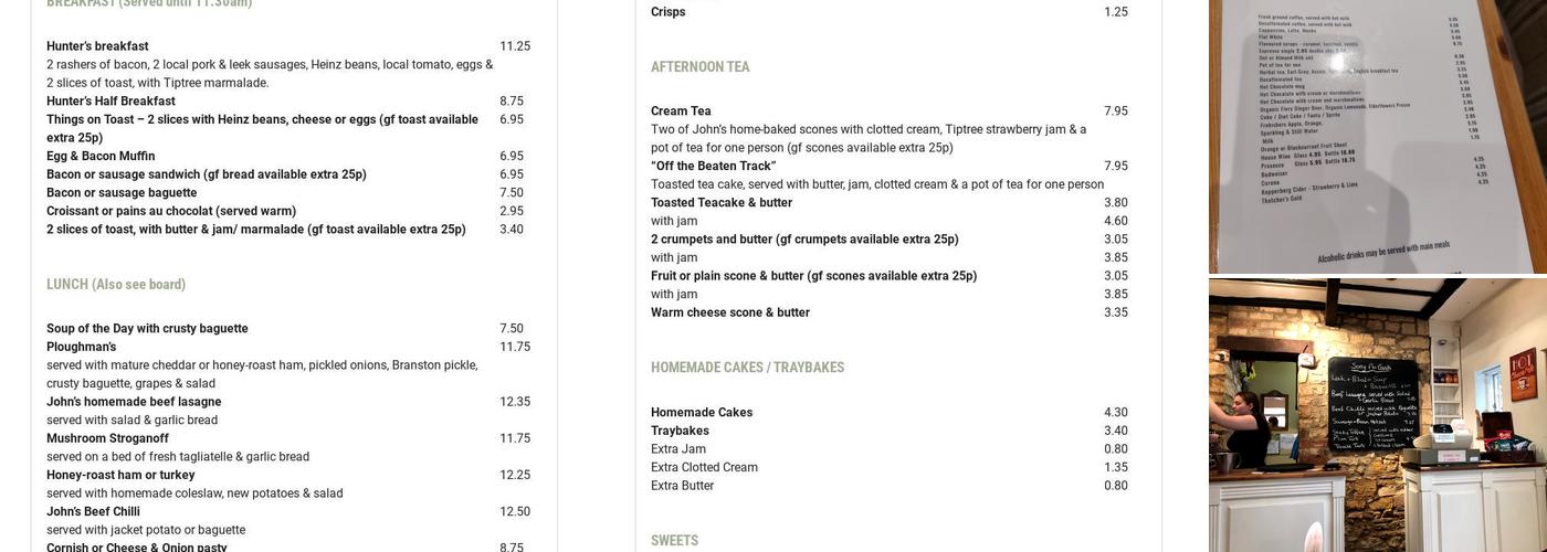 Hunters Tea Room Menu