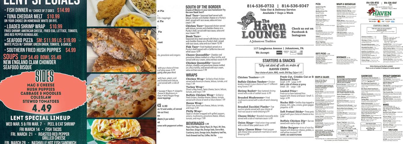 Haven Six Pack Shop Menu