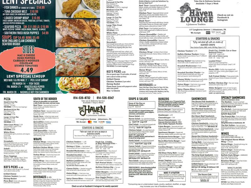 Haven Six Pack Shop Menu