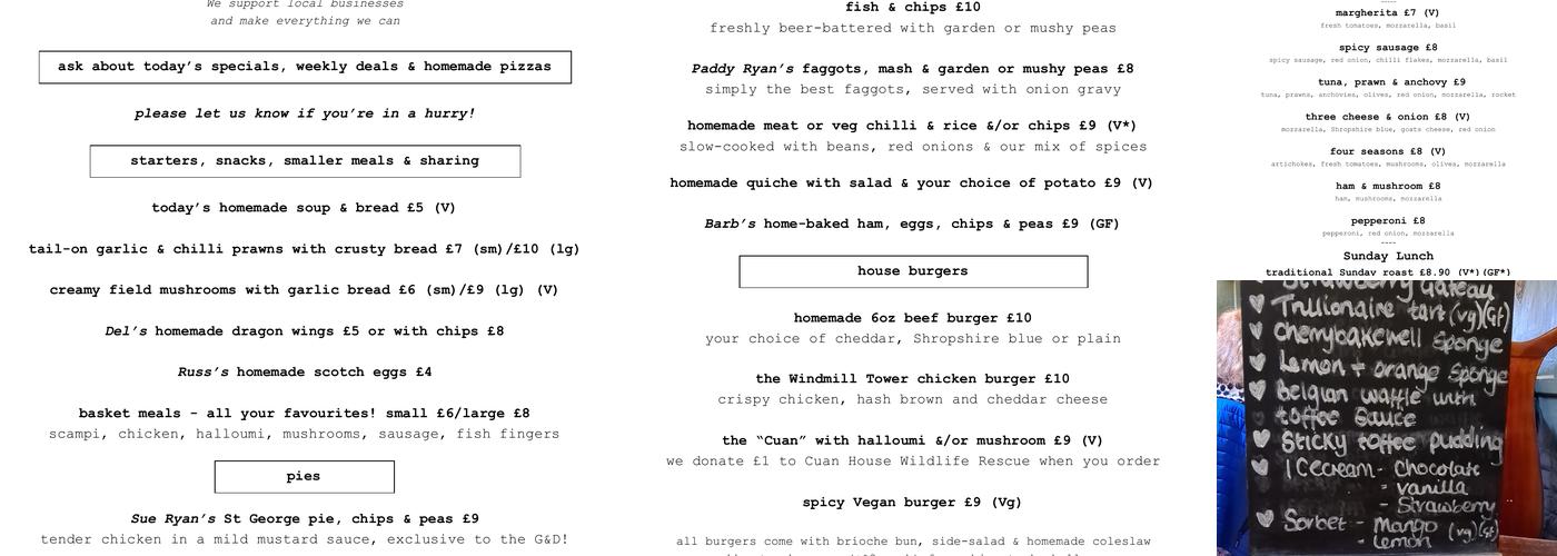 The George & Dragon Inn Menu