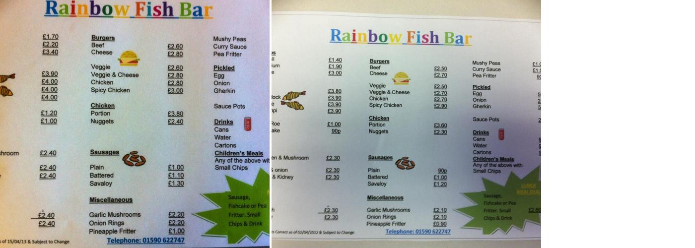 Rainbow Fish Bar Menu