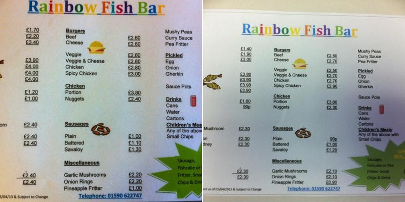 Rainbow Fish Bar Menu