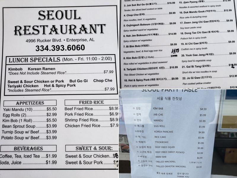Seoul Oriental Food Store Menu