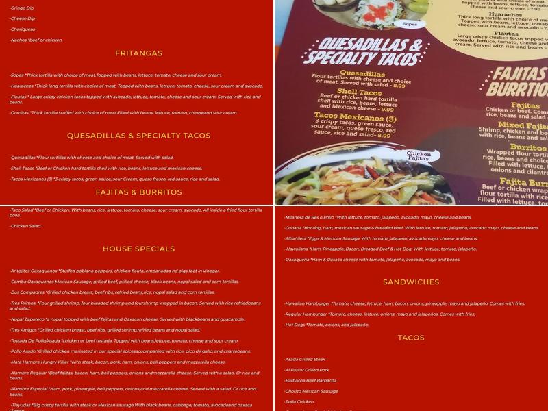 La Oaxaqueña Taqueria and Grocery Store Menu