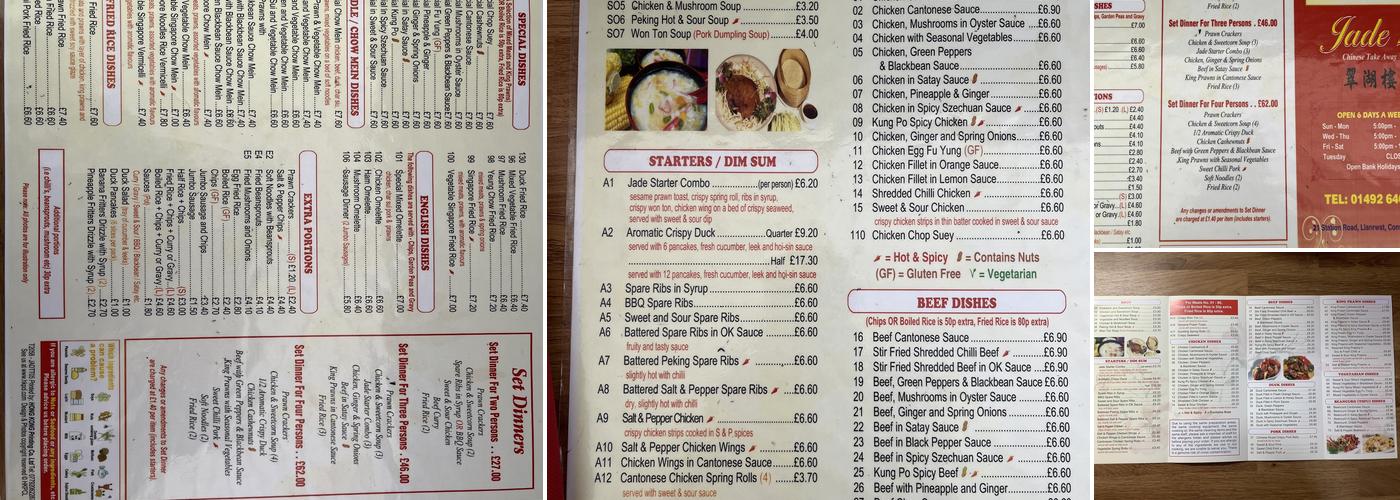 Jade 2 Chinese Takeaway Menu