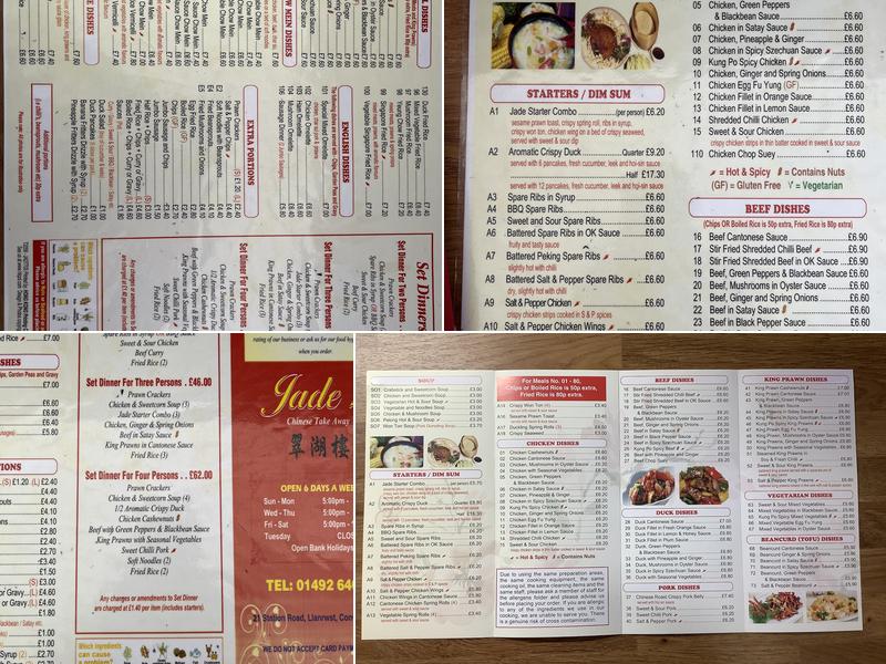 Jade 2 Chinese Takeaway Menu