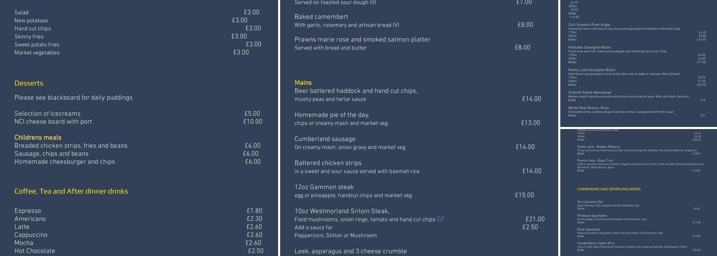 The New Crown Inn Menu