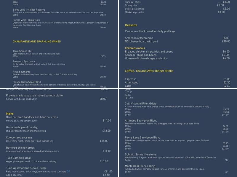 The New Crown Inn Menu