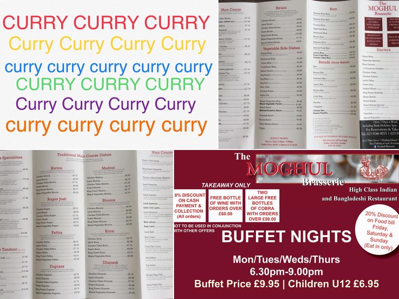 The Moghul Brasserie Menu