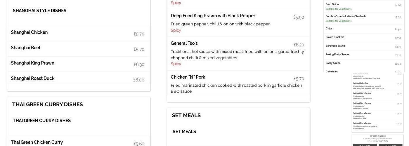 The China Garden Menu