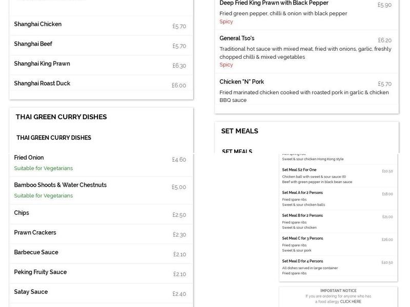 The China Garden Menu