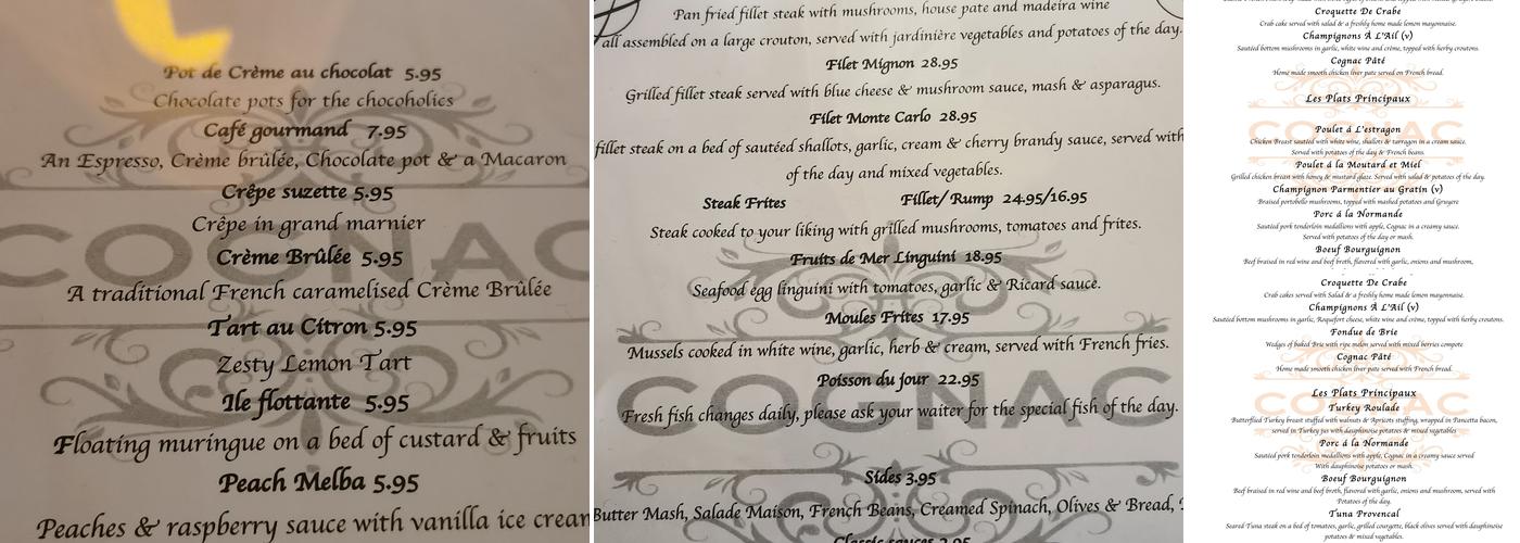 Cognac Restaurant Menu