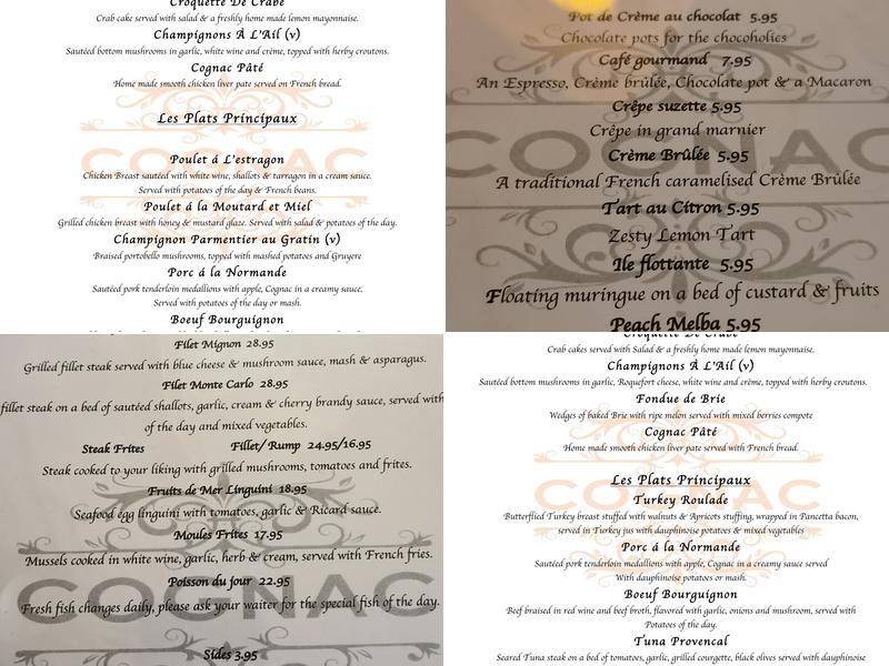 Cognac Restaurant Menu