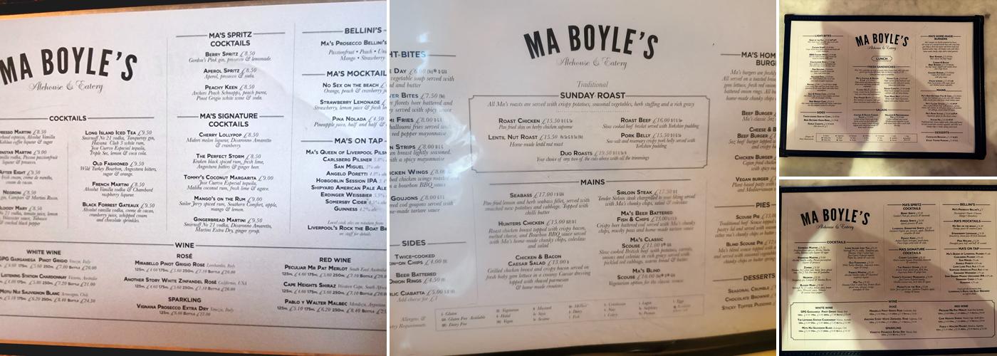 Ma Boyle's Alehouse and Eatery Menu