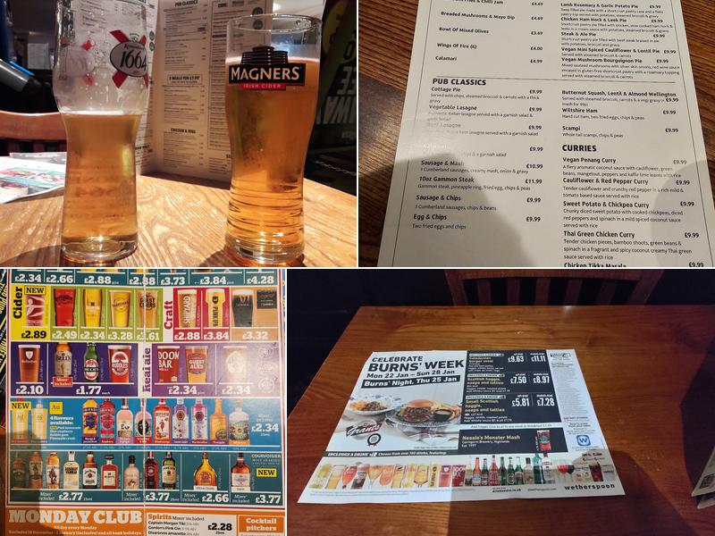 The Lord Arthur Lee - JD Wetherspoon Menu