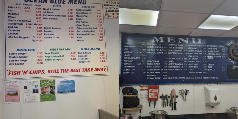 OceanBlue Fish And Chips Midhurst Menu