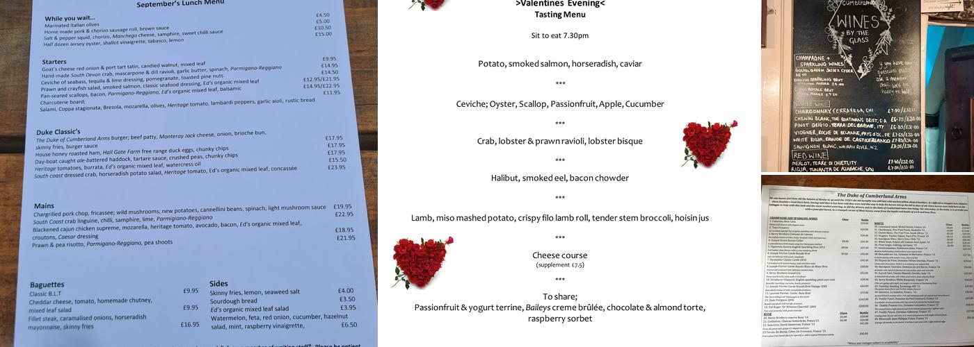 The Duke of Cumberland Arms Menu