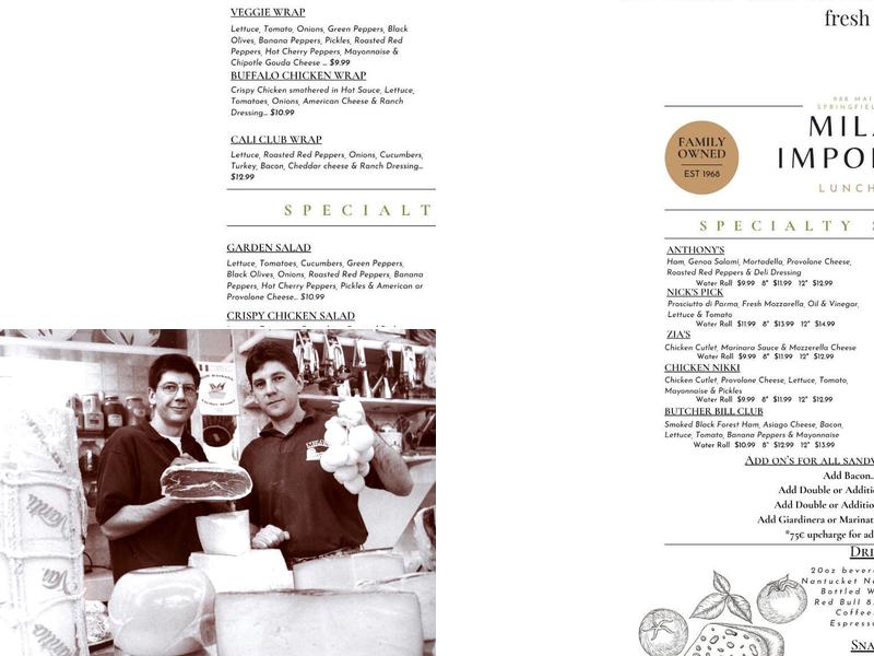 Milano Importing Menu