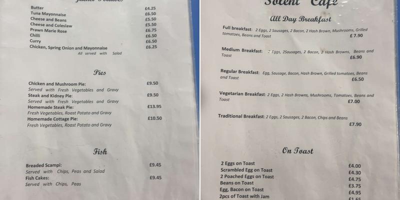 Solent Restaurant Menu