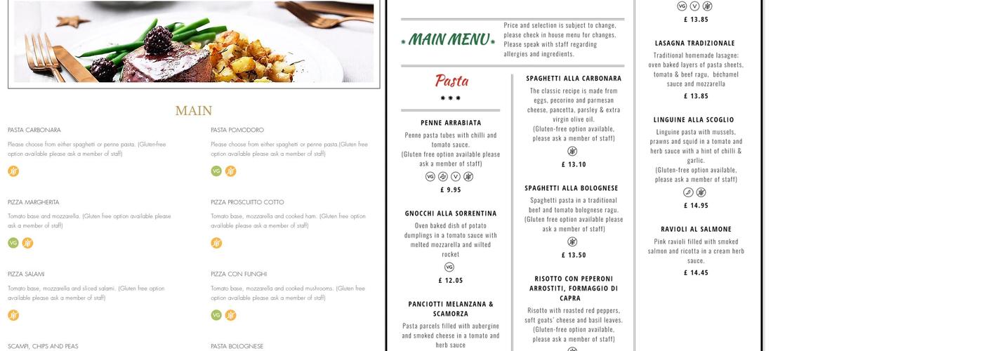 Sapori Italian Restaurant Menu