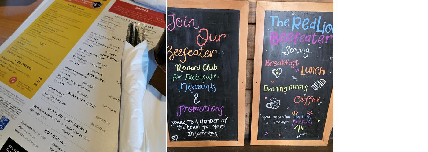 Red Lion Beefeater Menu