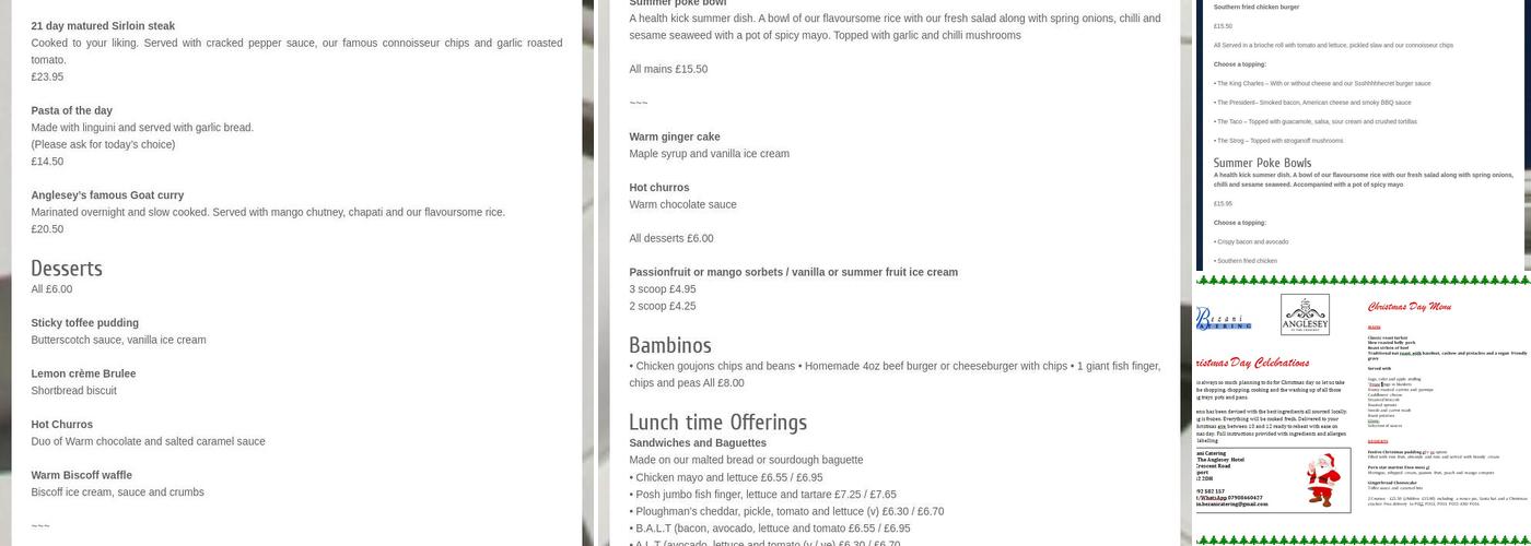 The Anglesey Hotel Menu