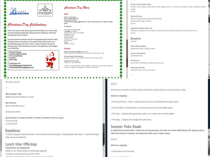 The Anglesey Hotel Menu