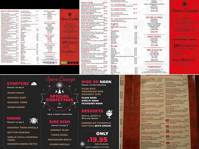 Spice Lounge Gosport Menu