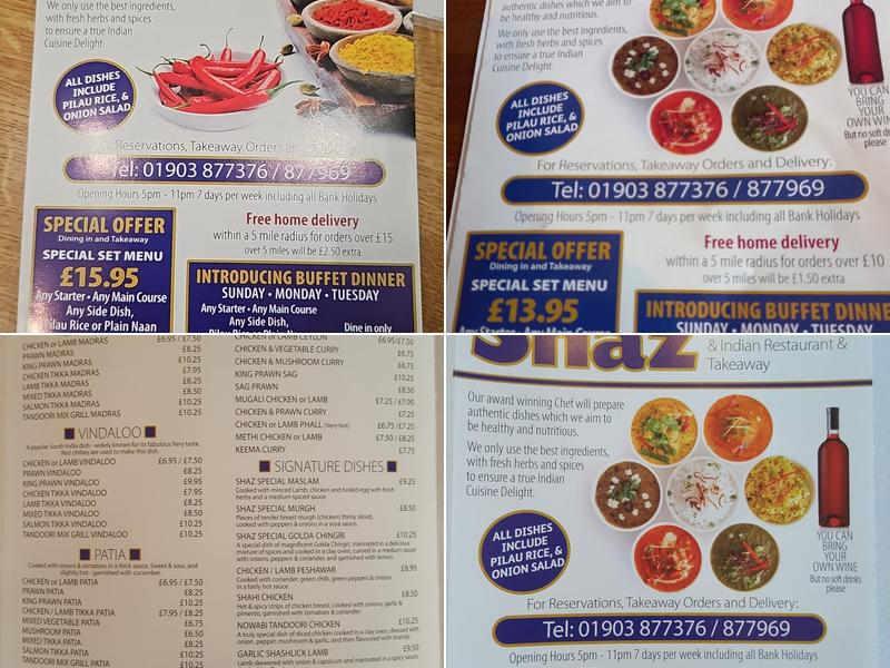 Shaz Authentic bangladeshi Indian restaurant & Takeaway Ltd Menu